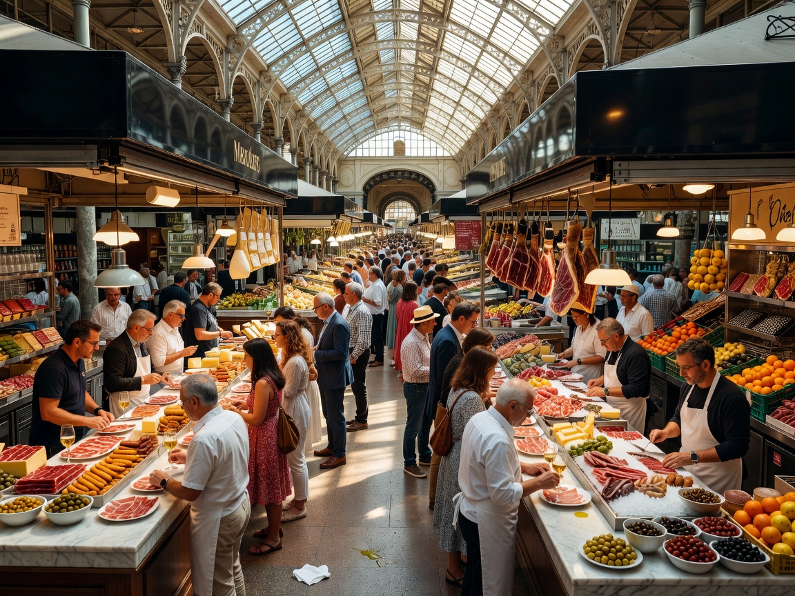 Mercado de San Miguel bustling food hall in Madrid