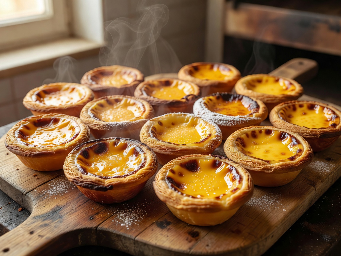 Traditional Portuguese custard tarts fresh out of the oven